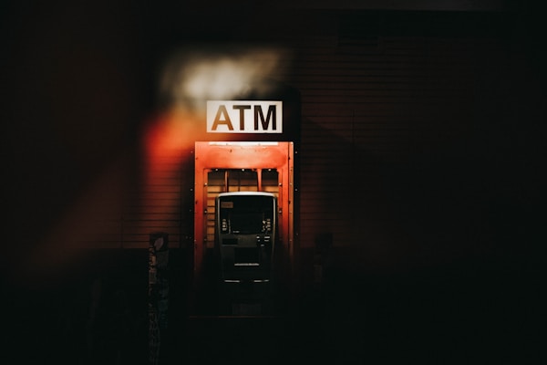 Shot of an ATM machine at night. 